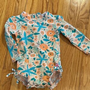 Ruffle Butts Orange and Blue Floral Rashguard